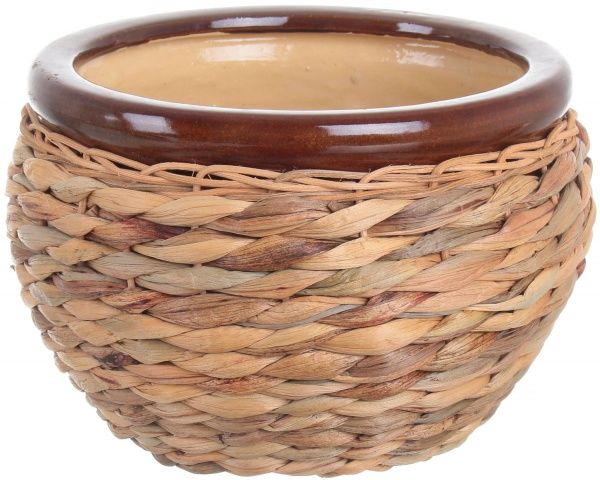 Горщик Viet Thanh Ceramic з блюдцем плетений 23х16 см VT.10891-2 круглий бежевий 