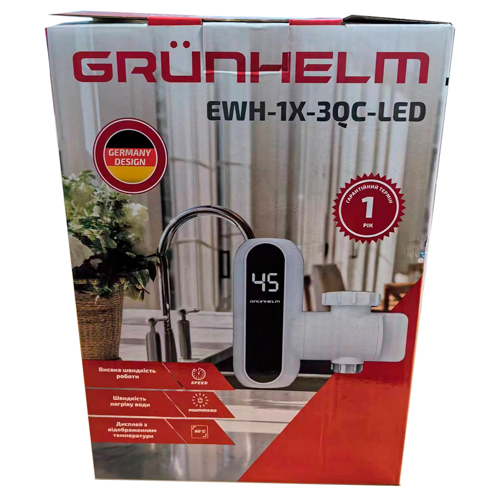 Електроводонагрівач проточний Grunhelm EWH-1X-3QC-LED