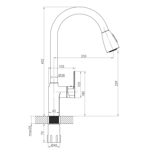 Змішувач для кухні Imprese SLANICE з висувним виливом, хром