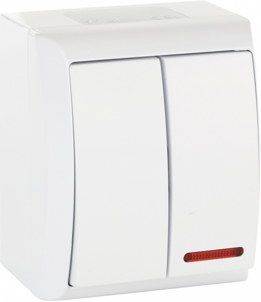 Вимикач вологозахищений двоклавішний Ospel Fala з підсвіткою 10 А 250В IP44 білий