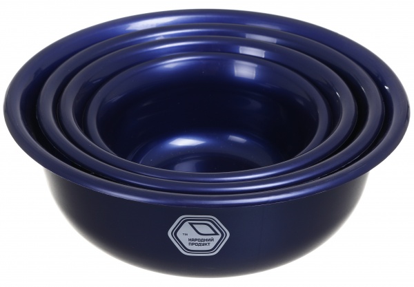 Набір мисок 4 шт (0,7+1,5+2+3 л) пластик синій Народний продукт