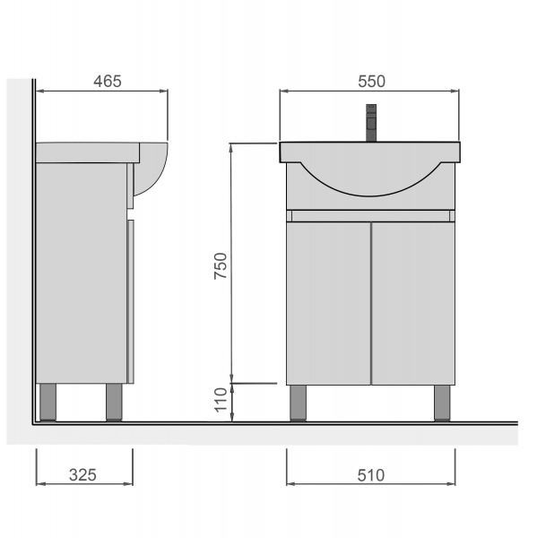 Тумба Мойдодыр Фокус 55 с умывальником Freja белая напольная