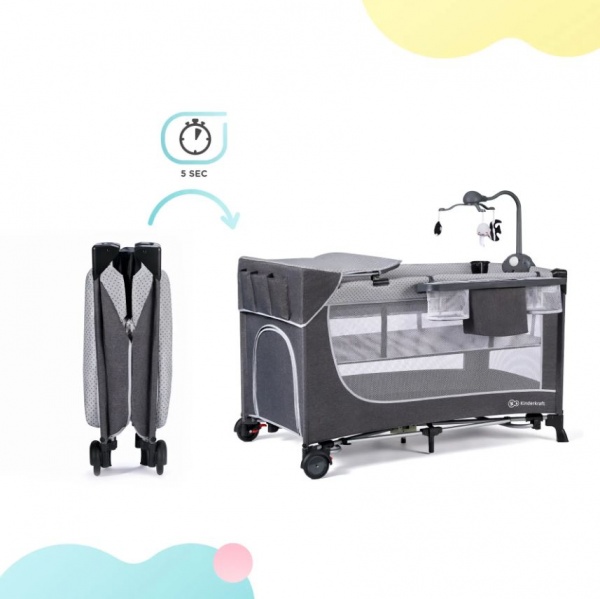 Манеж-ліжко Kinderkraft Leody Grey з пеленатором KCLEOD00GRY00AC