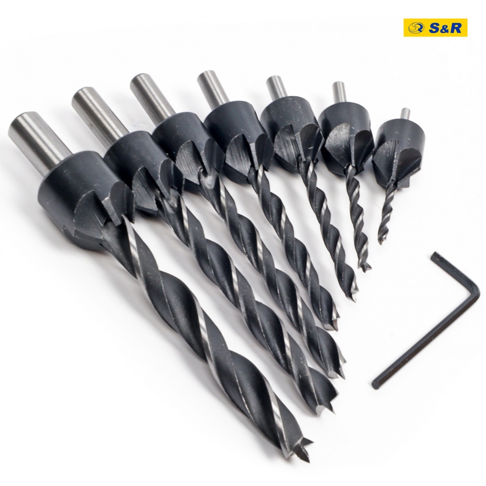 Набор сверл по дереву S&R Meister с зенкером 3-10 мм 7 шт. 216900007