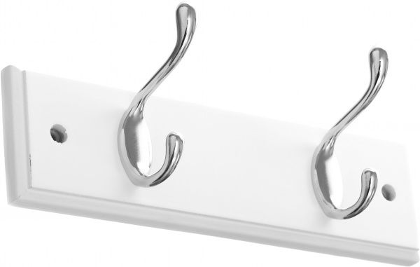 Вішалка на планці 25x7x1.5 см 2 гачка нікель/білий