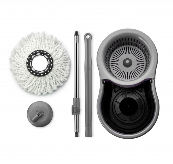 Комплект швабра и ведро с автоматическим отжимом для пола Eco Fabric серый 25 см 