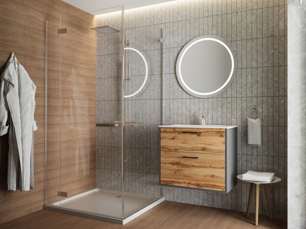 Тумба ЮВЕНТА Afina 60 см антрацит + Дуб Вотан під стільницю або умивальник Piedra 60