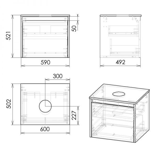 Тумба підвісна Imprese Bilovec 60 см f3206Dr зі стільницею і умивальником, дуб крафт