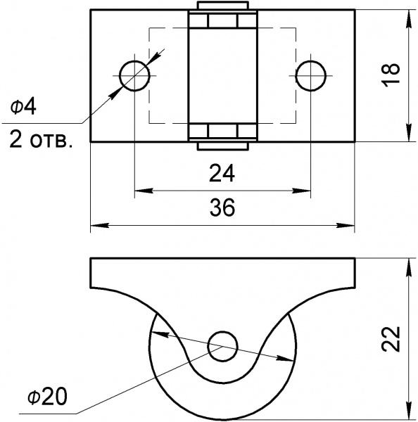 Ролик мебельный неповоротный D20 H22 Burak