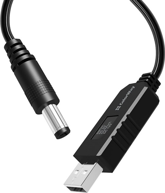 Кабель ColorWay 12V (USB-DC 5.5х2.5mm) 1 м чорний (CW-CBUD067-BK)