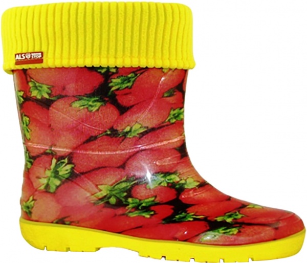 Сапоги резиновые детскиедля мальчиковдля девочек Alisa Line Клубника размер 34 красный/желтый 