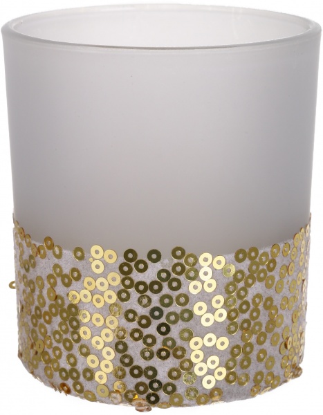 Свічник-стакан скляний з пайетками 7х7х8 см ABT612070