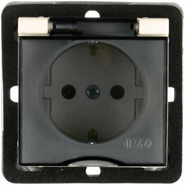 Розетка із заземленням Ospel Impresja 16 А 250 В без шторок з кришкою кремовий