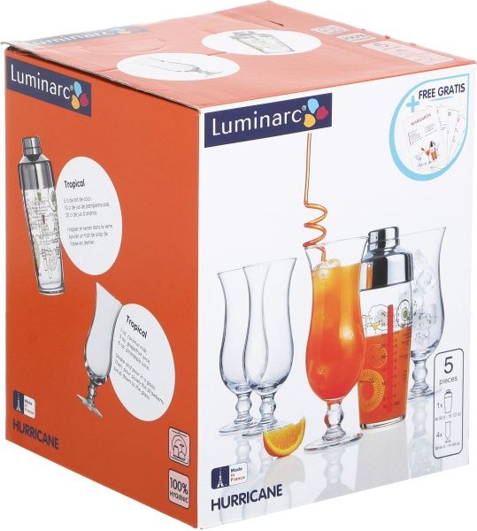 Набор бокалов для коктейлей Hurricane (шейк и 4 бокала) Luminarc