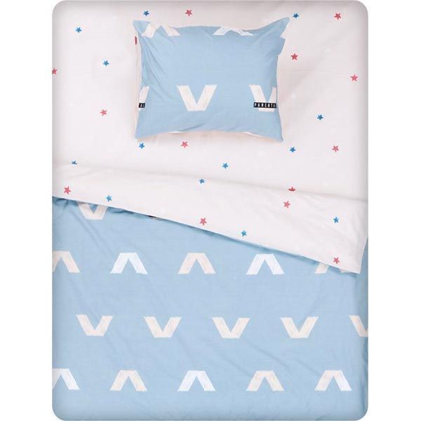 Комплект постельного белья Stars on beige 1,5 голубой с белым 