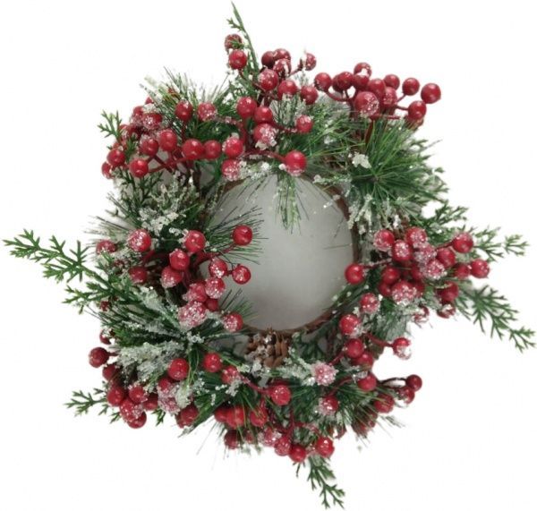 Вінок-свічник з хвоєю та ягодами d100 мм RS1H768-1 