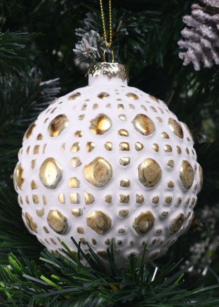 Ялинкова іграшка у формі кулі забілена скляна 10 см 10 мм білий ABT316440