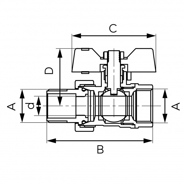 Кран кульовий Ferro F-Comfort 20 бар ручка «метелик» вр-зн 1/2” KFCS1