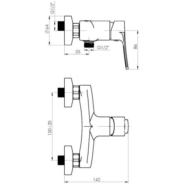 Змішувач для умивальника Rubineta з лійкою та душовим шлангом Nica-12/K NI20K08