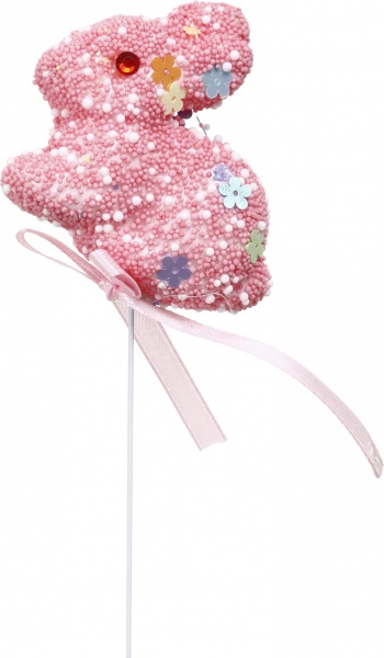 Декорація великодня Зайчики декоративні на паличці 22 см набір з 6 шт