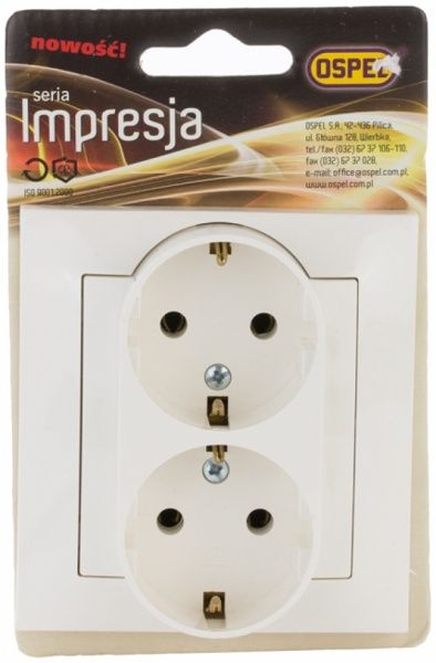 Розетка подвійна із заземленням Ospel Impresja 16 А 250 В без шторок кремовий