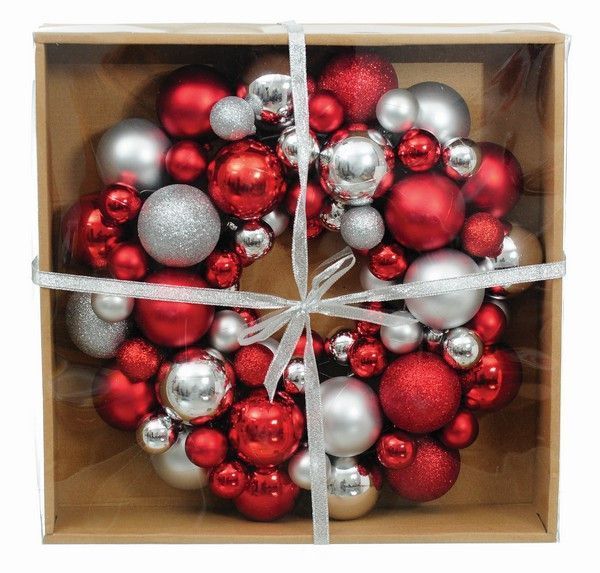 Вінок декоративний червоний/срібло d340 мм B-379183 