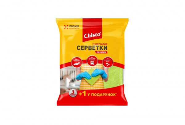 Салфетка универсальная Chisto Практик 3+1 шт. 32х36 см 4 шт./уп. / желтый