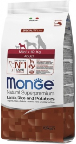 Корм Monge Mini Adult Lamb/Rice/Pot, 2,5 кг