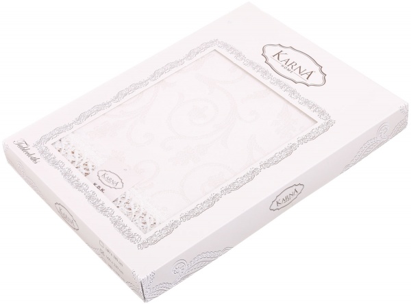 Скатерть с гипюром KDK прямоугольная 160x220 см кремовый Karna 