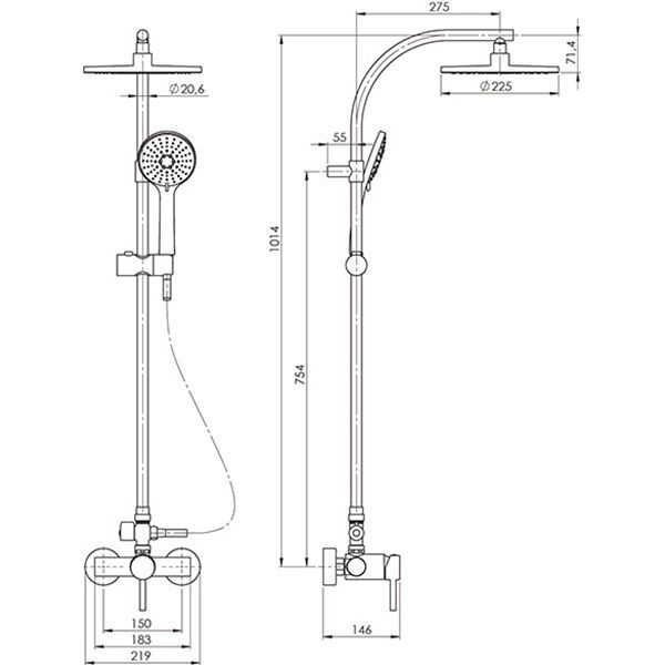 Душевая система Rubineta душевая колонна Dina + смеситель для душа Ultra-15