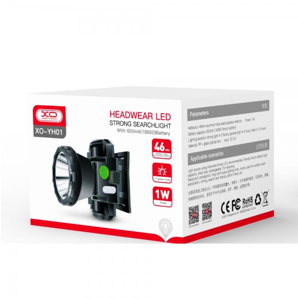 Фонарик на голову Xo YH01 600mAh черный