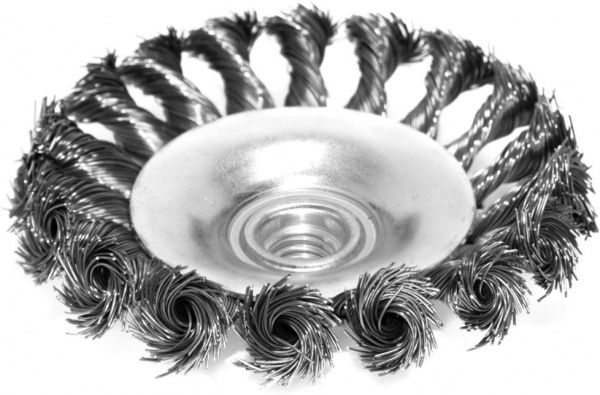 Щетка коническая 100мм x M14, плетеный провод d0,5 об / мин 12500 стальная проволока S&R 136450115