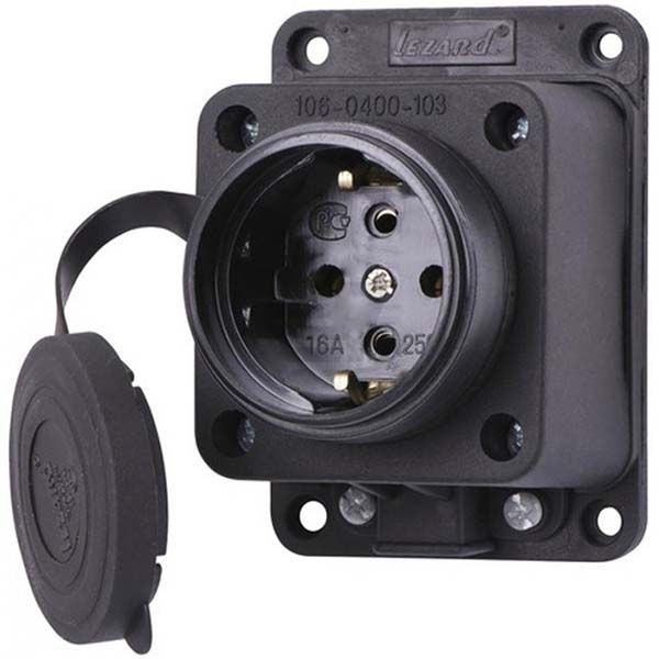 Колодка Lezard 2р+РЕ 16А 220-240 В пряма із заглушкою із заземленням 1 гн. чорний 106-0400-0103/103 