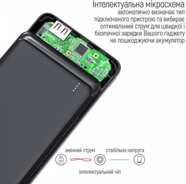 Зовнішній акумулятор (Powerbank) ColorWay LCD USB QC3.0 + USB-C PD 22.5W 10000 mAh black (CW-PB100LPG3BK-PD) 