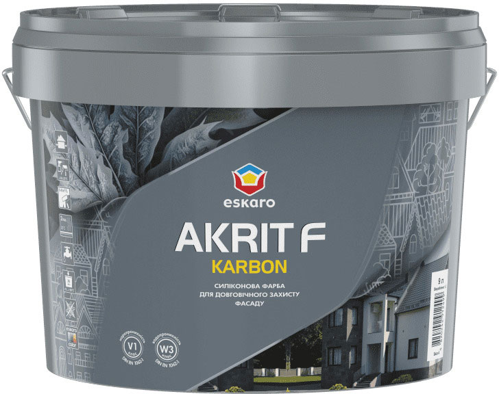 Фарба фасадна силіконова Eskaro Akrit F Kаrbon TR мат база під тонування 9л 10,8кг