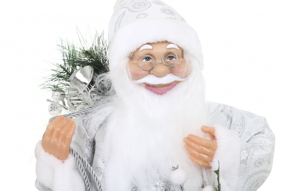 Декоративна новорічна фігура Санта з мішечком біло-сірий 60 см