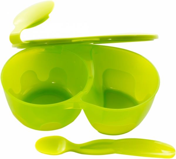 Тарілка двосекційна Baby Team з кришкою та ложкою 6003