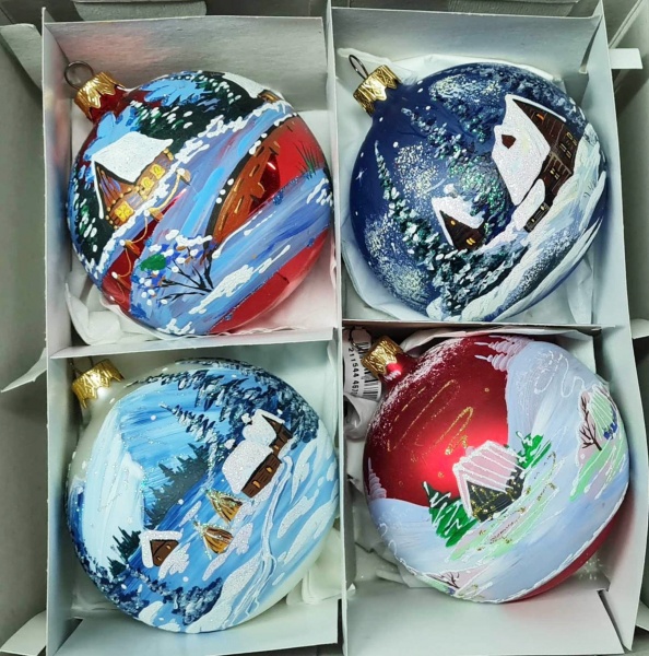 Набір ялинкових куль Пейзаж кольоровий d90 мм 4 шт./уп. 