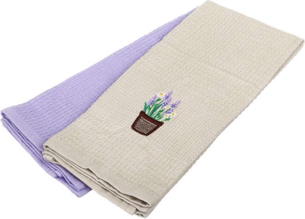 Набір рушників вафельних з вишивкою Лаванда/Ромашка 2 шт. 40x60 см фіолетовий/сірий La Nuit 