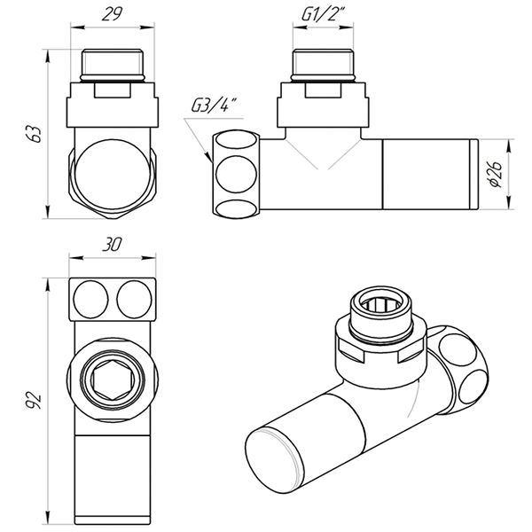 Кран для рушникосушки Laris LX-8202 1/2x3/4