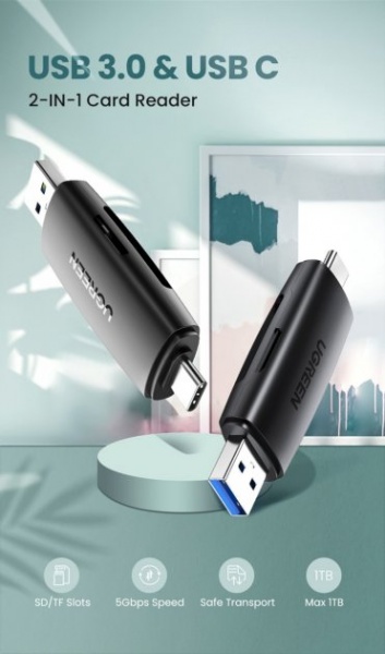 Кардрідер UGREEN CM304 Multifunction Card Reader Black 80191