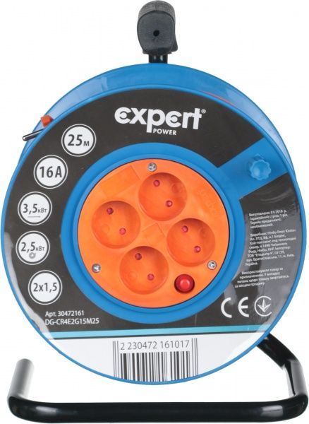 Подовжувач на котушці Expert Power ПВС 2х1,5 3,5 кВт без заземлення 4 гн. помаранчевий 25 м DG-CR4E2G15M25 