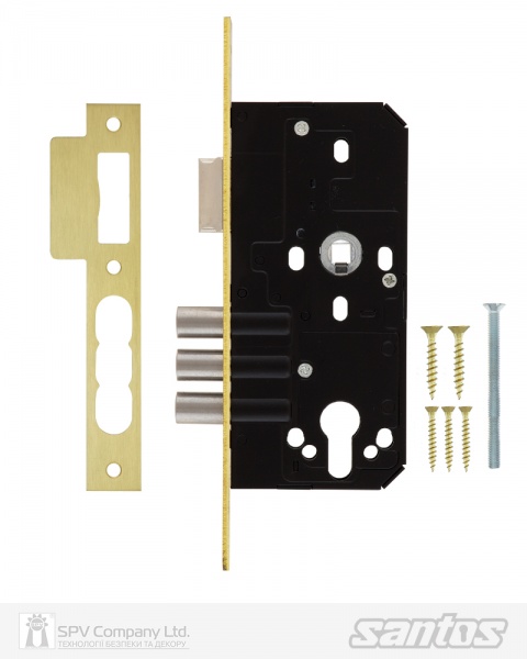 Дверний замок вхідний SANTOS 985 PB UNIV BS45 мм 85 мм матова латунь