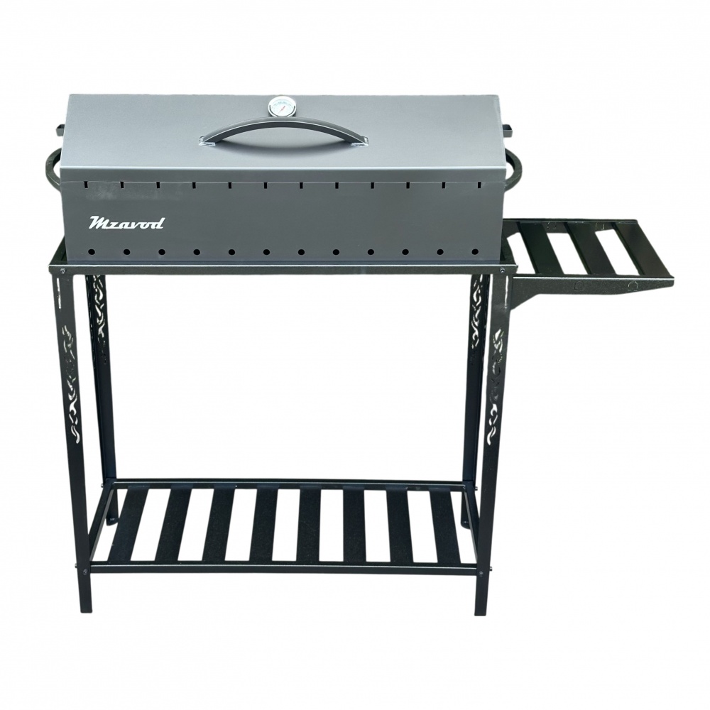 Мангал-барбекю Metalzavod с термометром и разборной дровницей на 12 шампуров 4 мм