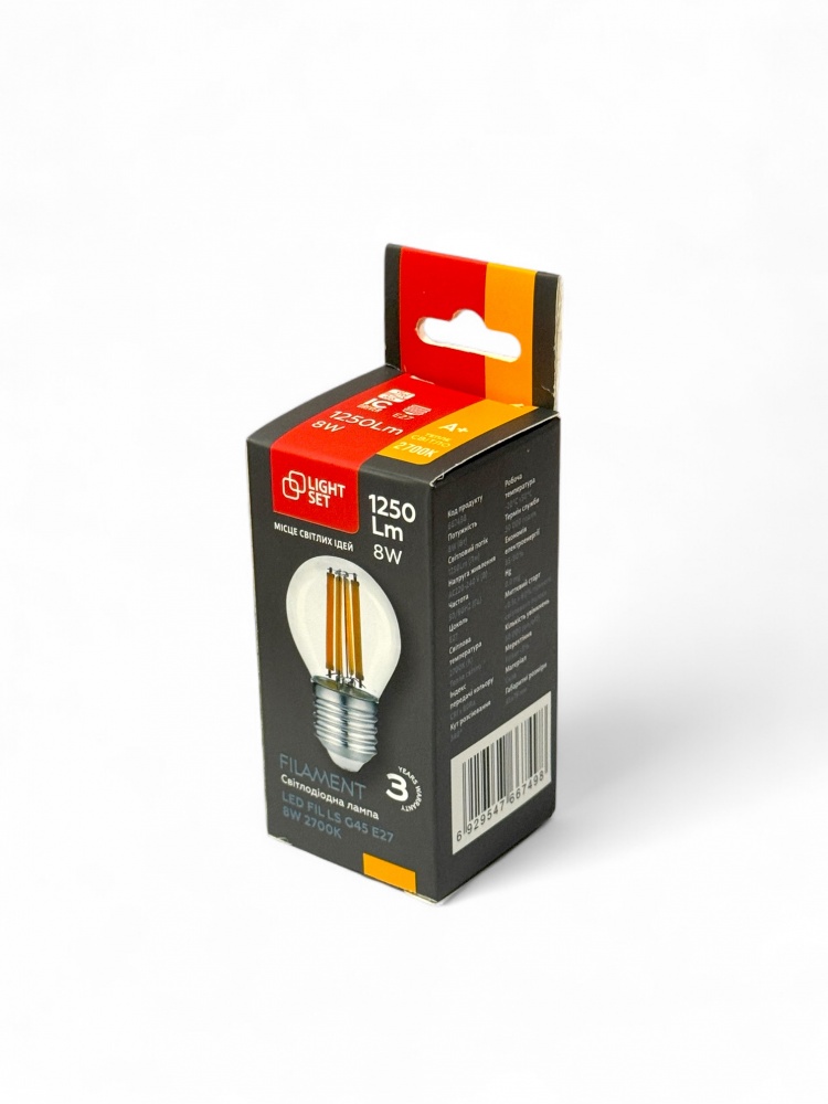 Лампа світлодіодна LIGHT SET LS G45 8 Вт E27 2700 К 220 В прозора
