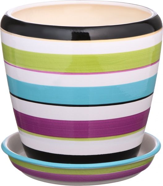 Горщик керамічний Оріана-Запоріжкераміка Грація №3 смуга кольоровий круглий 2,3л різнокольоровий (056-3-081) 