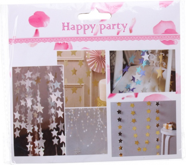 Гирлянда 18 звезд с картона в ассортименте 2,5 м 