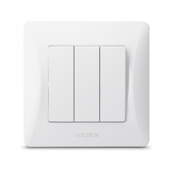 Вимикач триклавішний Videx Binera без підсвітки білий VF-BNSW3-W