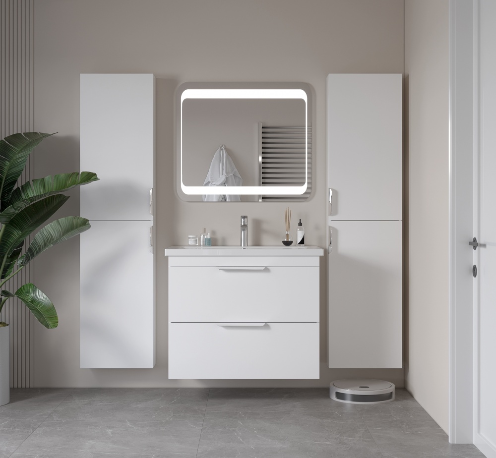 Тумба на ножках Сансервіс Каталония-60 с умывальником Сомо-60 белый глянец