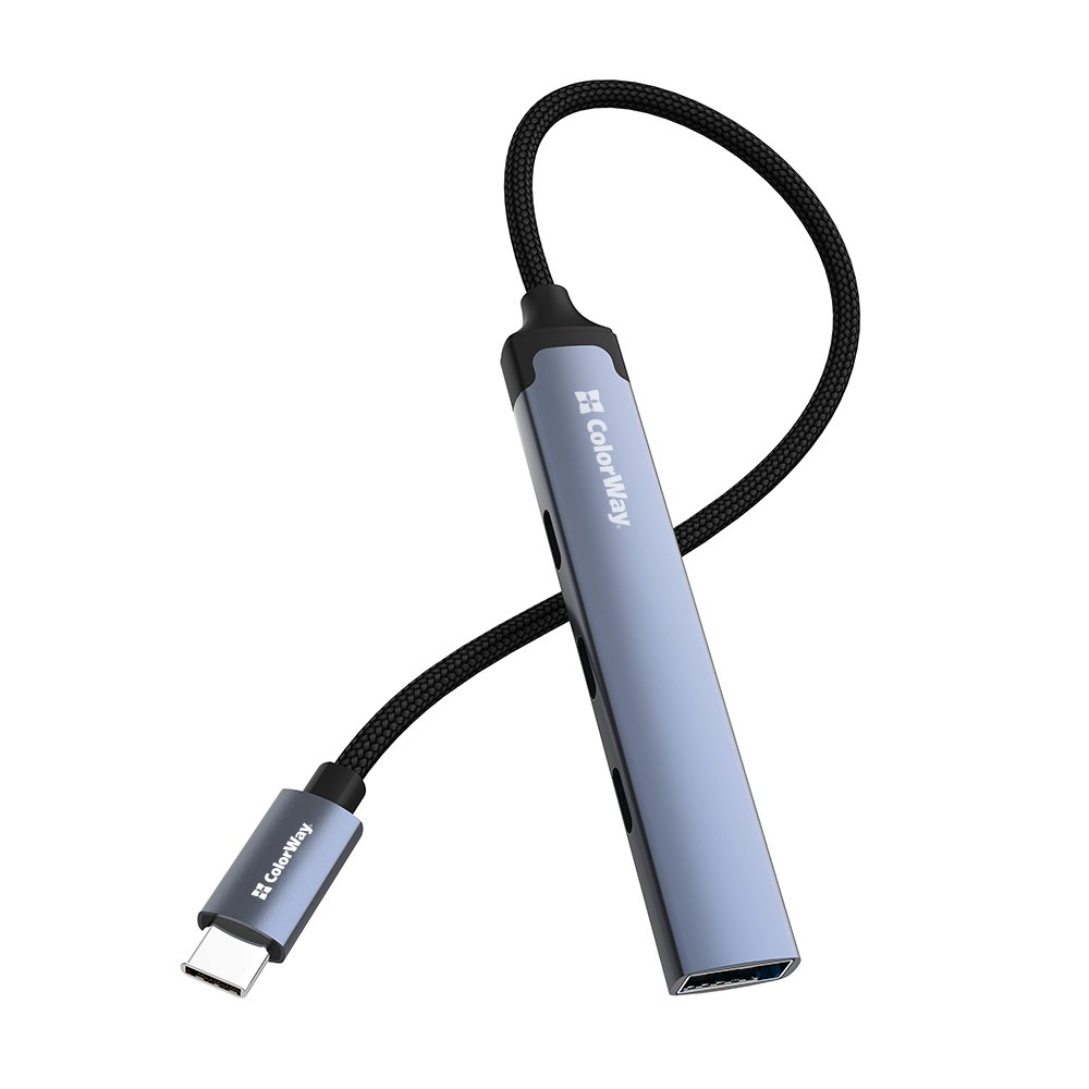 USB-хаб ColorWay USB-C 4-в-1 USB-C2.0х3/USB3.0 0,12 м grey/black (CW-HUB07)